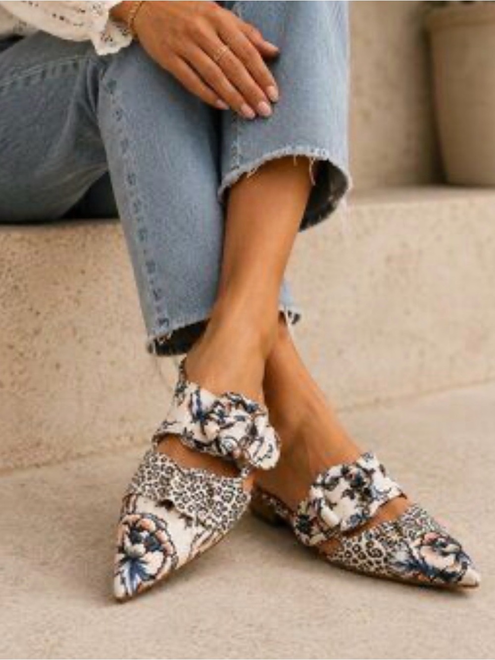 Anthropologie Flavia Floral & Leopard Pointed Slip-On Mules size 6